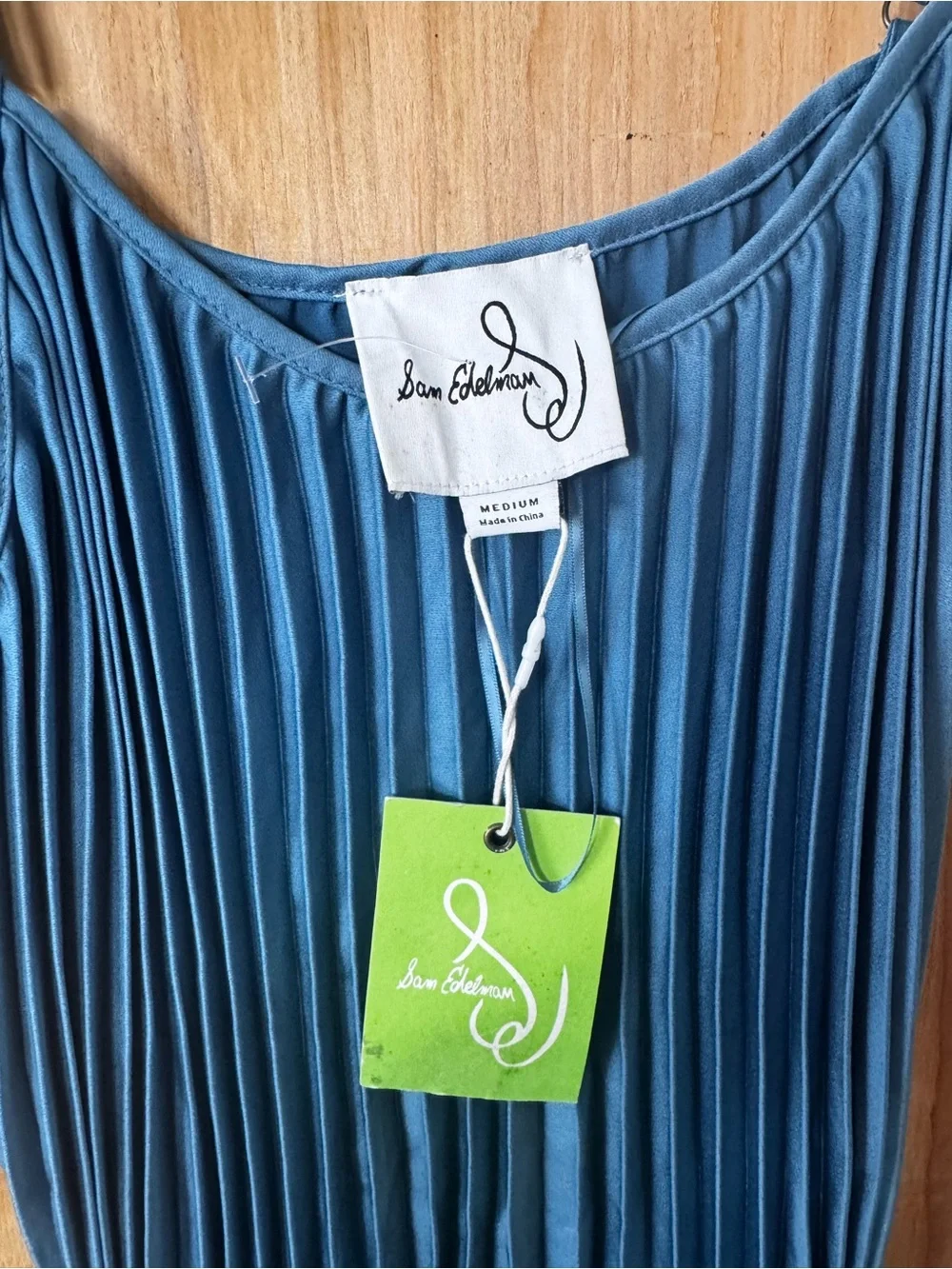 Sam Edelman Satin Plissé Pleated Midi Dress Slate Blue NWT Medium - Picture 4 of 6